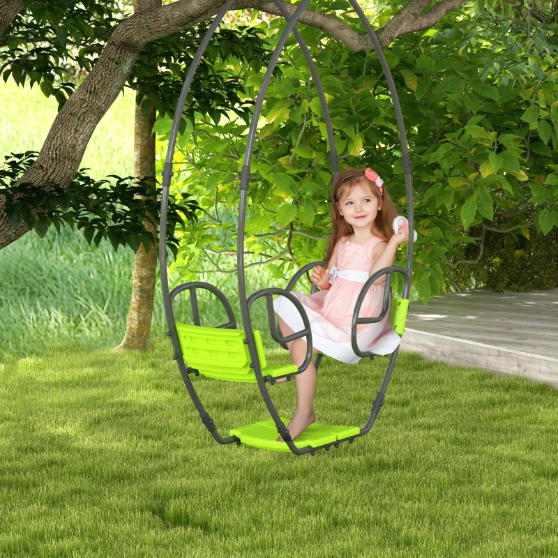 Outsunny Balançoire pour enfants structure en métal avec poignée pour 2 enfants de 3 à 6 ans 110,5 x 40,5 x 180 cm vert