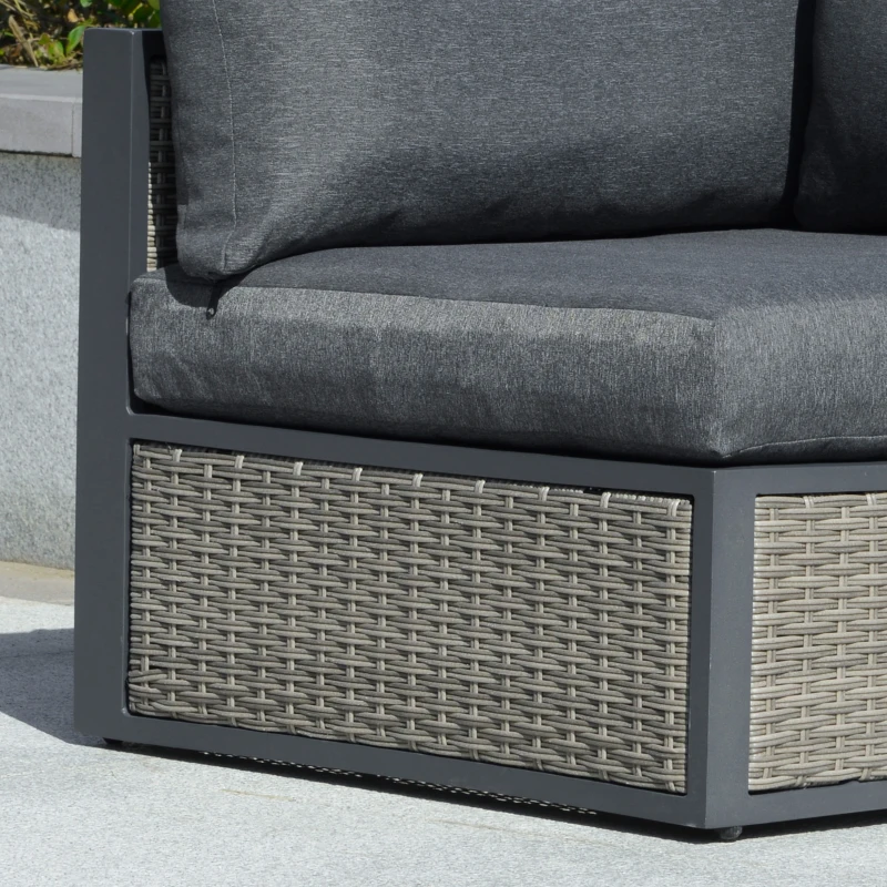 Outsunny 6 Pieces Patio Wicker Corner Sofa Set, Outdoor PE Rattan Sectional Conversation Aluminum Frame Furniture Set w/ Padded Cushion & Coffee Table, Grey