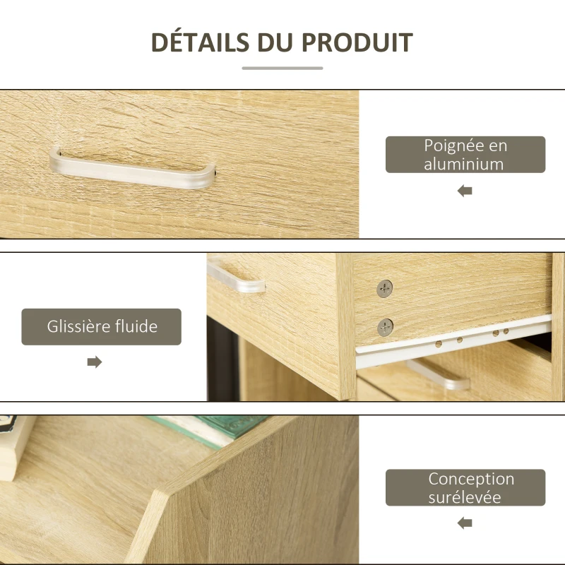 Vinsetto Caisson de bureau rangement sur roulettes 4 tiroirs coulissants MDF et panneaux de particules dim. 40L x 36l x 65H cm naturel