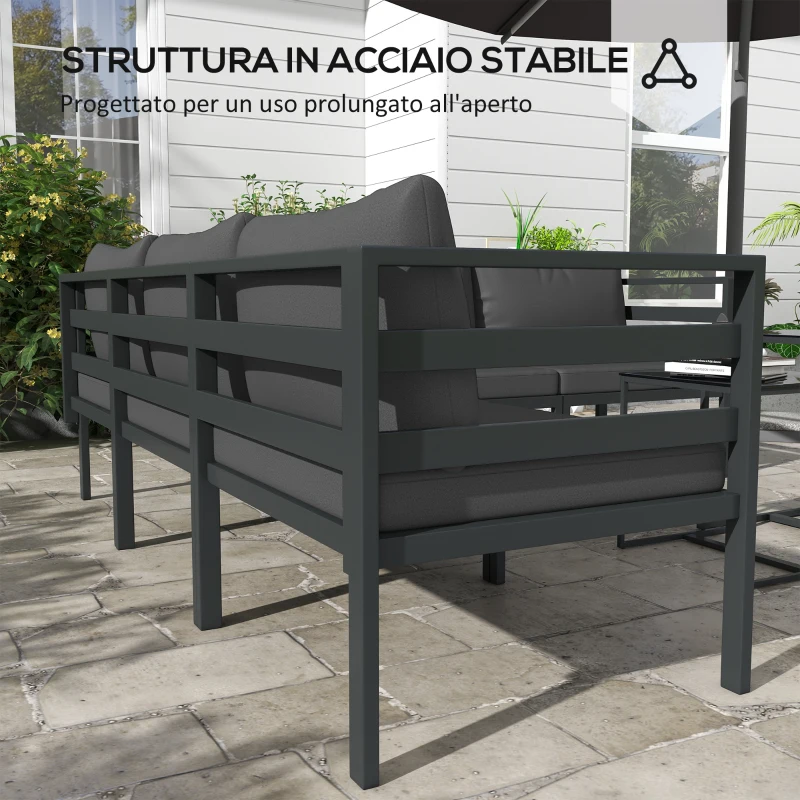 Outsunny Set da Giardino 7 Pezzi in Acciaio e Poliestere con 5 Sedie con Cuscini e 2 Tavolini da Caffè, Grigio