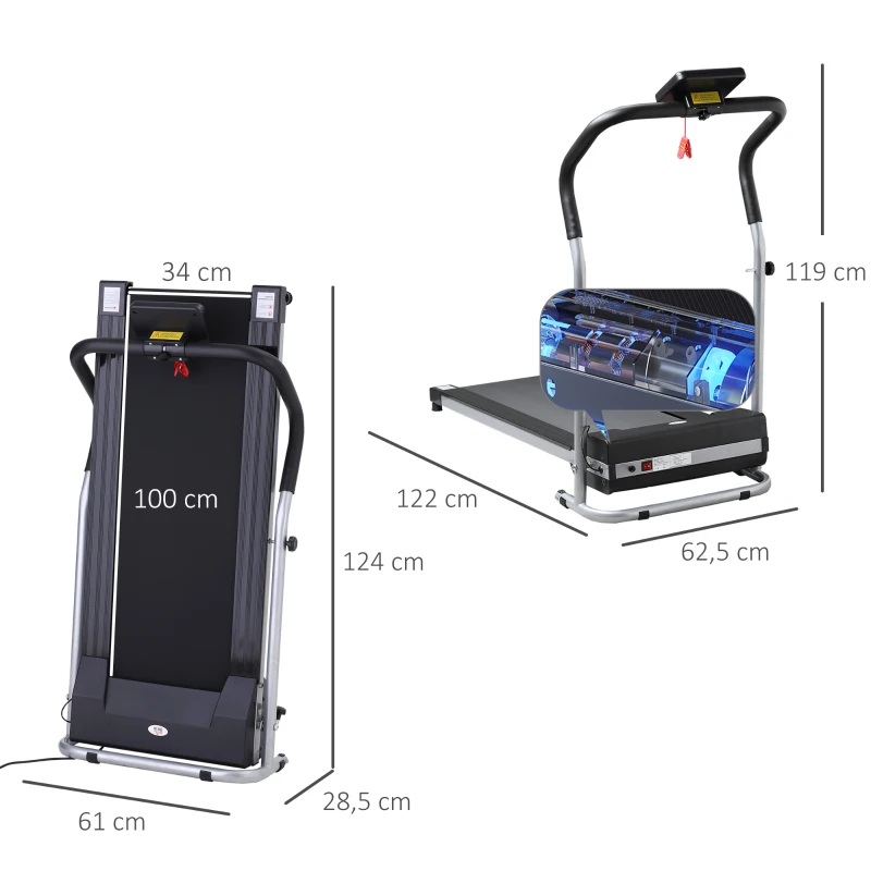 HOMCOM Cinta de Correr Plegable Velocidad de 1-10km/h Cinta de Andar Eléctrica con Pantalla LCD Botón de Emergencia y Carga Máx. 110 kg para Fitness Hogar Oficina 122x62,5x119 cm Plata y Negro