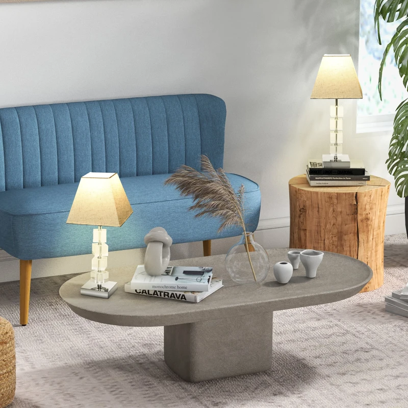 HOMCOM Lot de 2 lampes en cristal - lampe de table design contemporain - Ø 20 x 47H cm - abat-jour polyester blanc beige