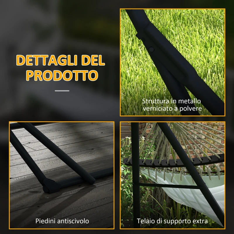 Outsunny Supporto per Amaca 120kg max con Amaca e Borsa Incluse, in Metallo, 263x89x100 cm, Nero e Bianco
