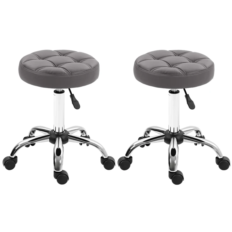 HOMCOM Salonhocker, höhenverstellbar, 360° drehbar, Kunstleder, Ø35,5 x 48-63H cm, Grau