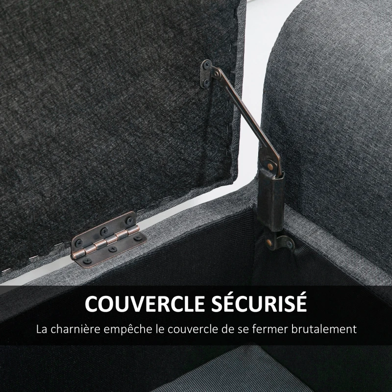 HOMCOM Banc coffre rangement capitonné banquette avec accoudoirs, banc de rangement pour la chambre à coucher, entrée, salon, charge 130 Kg dim. 116 x 44 x 58 cm gris foncé