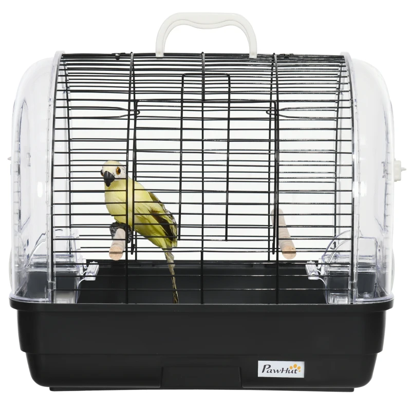 PawHut Cage à oiseaux en fil d'acier avec perchoirs plateau amovible et poignée 42 x 32 x 37 cm noir