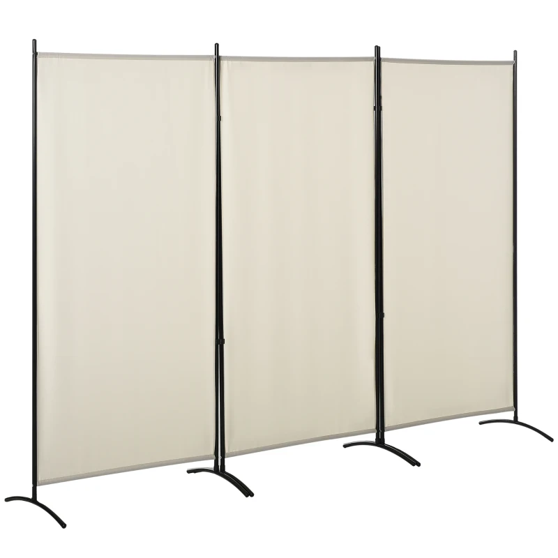 HOMCOM Paravento Separé da Interno a 3 Pannelli Pieghevole in Metallo e Poliestere, 253x50x182cm, Beige