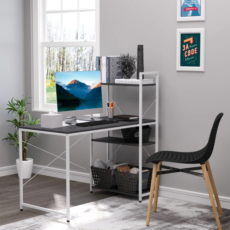 HOMCOM Computer Desk with Storage Shelves on Left or Right, Industrial Reversible Writing Desk for Home Office, Study, Easy Assembly, 120 x 64 x 121cm, Black and White