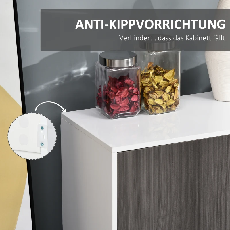 HOMCOM Standschrank Aufbewahrungsschrank Mehrzweckschrank Aktenschrank Kommode 2 Schublade 3 Türen E1 Spanplatte Hochglanz Weiß+Hellgrau 117 x 36 x 74 cm