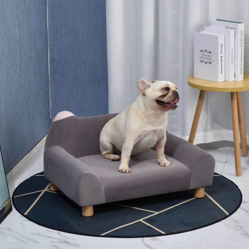 PawHut Dog Sofa Cute Ears Shape Pet Chair Couch Kitten Lounge Bed with Thick Sponge Padded, Wooden Legs for XS Size Dogs