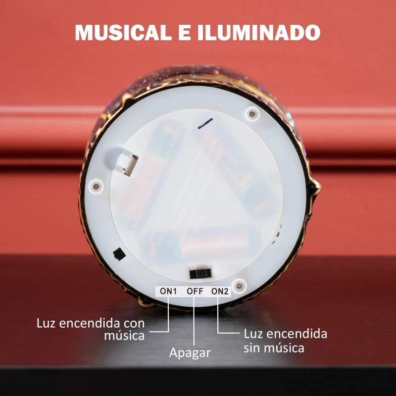 HOMCOM Bola de Nieve Navidad con Música y Luces Escena de Papá Noel y Niño para Decoración Navideña Regalo de Fiesta Bronce