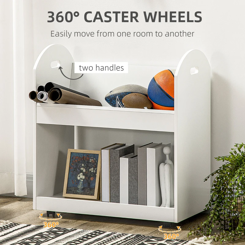 HOMCOM 2-Tier Storage Shelves, Kitchen Cart Shelf Unit with Wheels for Dining & Living Room, Home Study, White