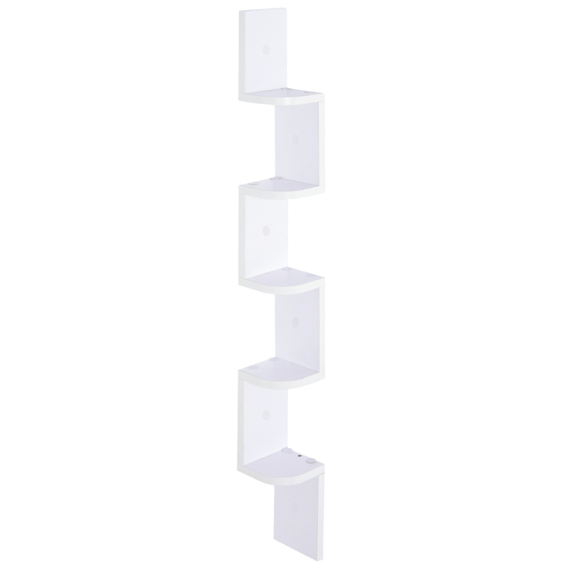 HOMCOM Étagère d'angle Murale à 5 Niveaux Hauteur 120 cm Forme de Zigzag en Bois Blanc