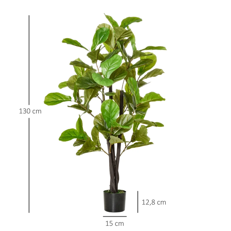 HOMCOM Ficus Artificial 130 cm Planta Artificial con 78 Hojas y Maceta para Interior Verde