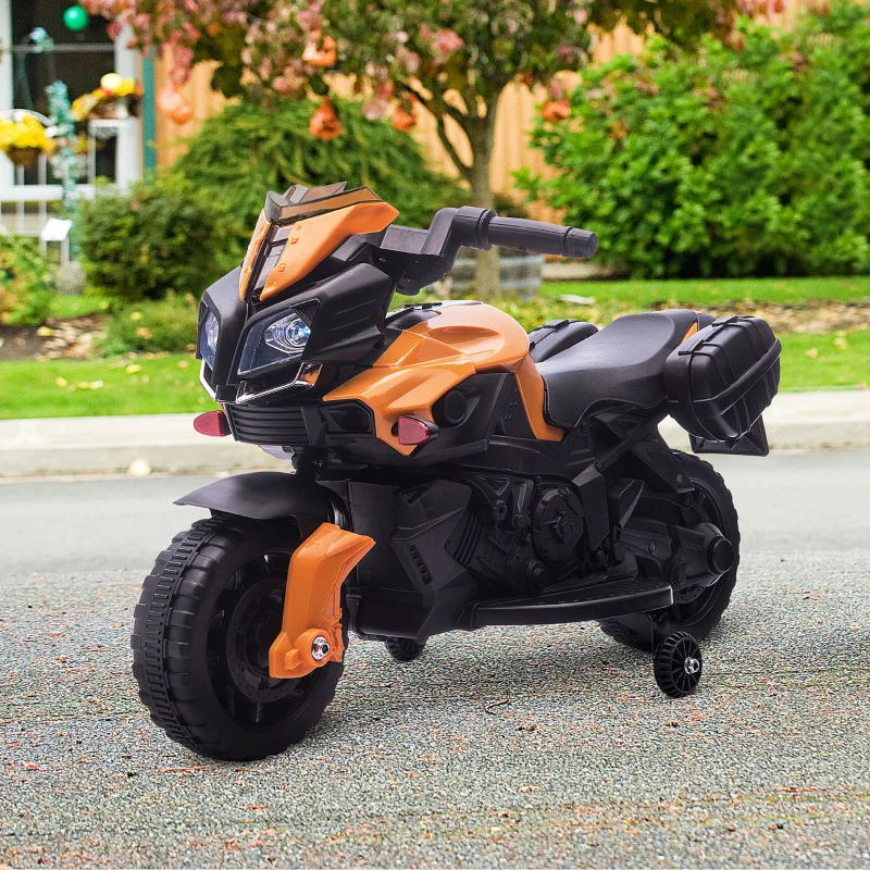 HOMCOM Moto Eléctrica para Niños de 18-48 Meses 6V con Faros Bocina 2 Ruedas de Equilibrio 88,5x42,5x49 cm Naranja