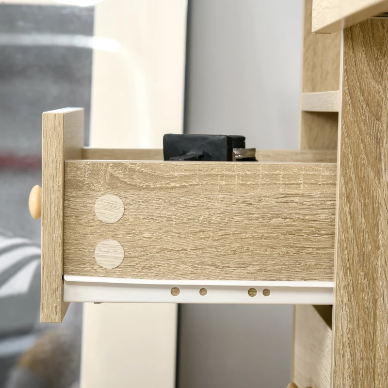 HOMCOM Scrivania da PC per Ufficio con Scaffali, Cassetti e Ripiano Testiera in Legno, 125x60x74cm