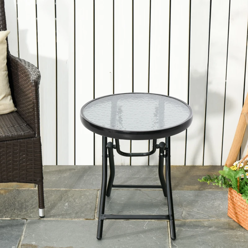 Outsunny Table basse ronde bistro de jardin Ø 45 x 50H cm pliable métal noir plateau verre trempé