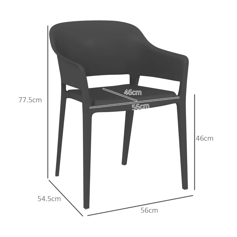 Outsunny Set 4 Sedie da Giardino in Plastica Impilabili con Braccioli e Schienale Alto in PP, Nero