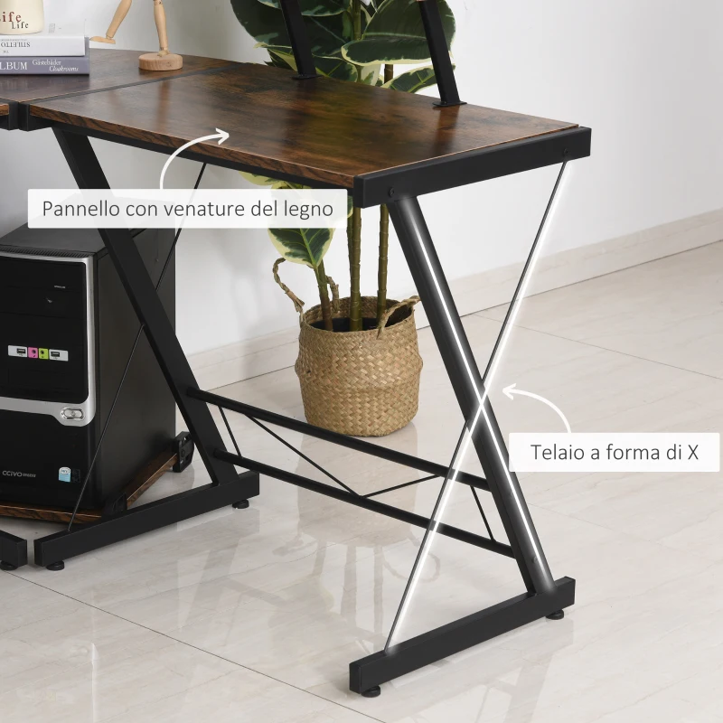 HOMCOM Scrivania Angolare Reversibile per Computer e PC in Stile Industriale, per Ufficio o Camera, in Legno 155x115x91.5cm
