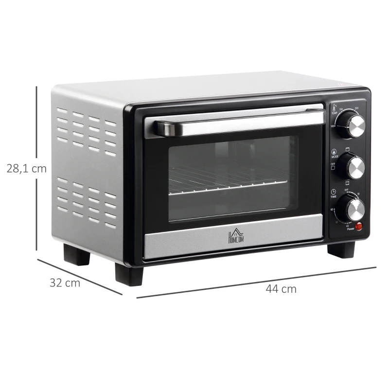 HOMCOM Horno Portátil 16L 1400W con 3 Modos de Calor Temporizador Bandeja de Horneado y Rejilla 44x32x28,1 cm Plata