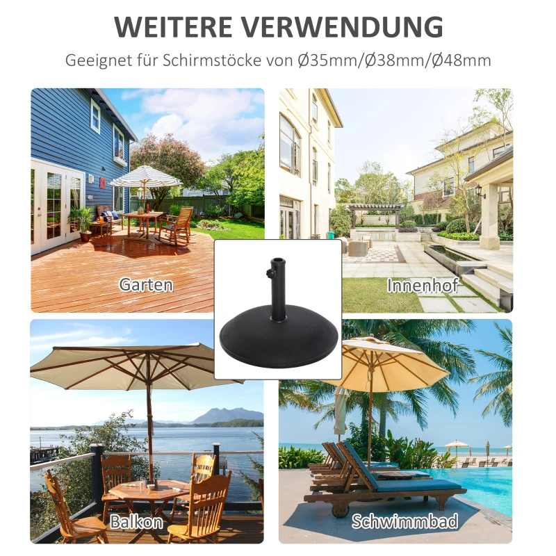 Outsunny Schirmständer, Sonnenschirmständer, 3 Adapter, verstellbar, Zement, 25 kg, Schwarz