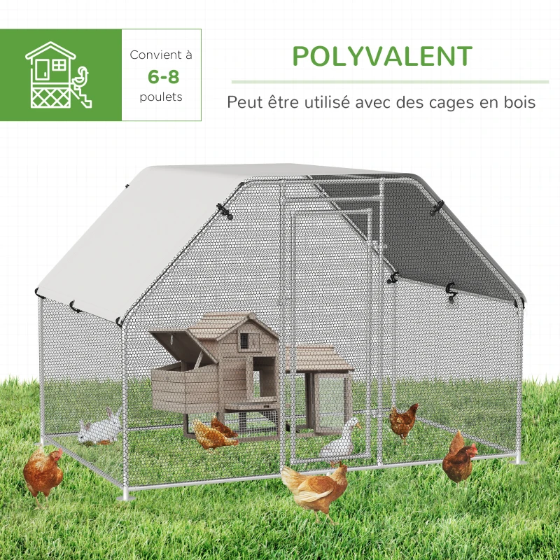 PawHut Enclos poulailler chenil 5,32 m² - parc grillagé dim. 2,8L x 1,9l x 1,95H m - poulailler chenil entièrement couvert - acier galvanisé