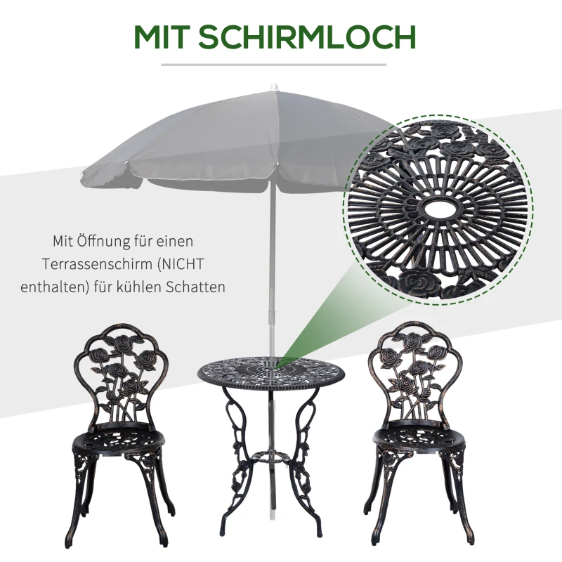 Outsunny Gartenmöbel für 2 Personen Gartenset Sitzgruppe Balkonset Balkonmöbel Set Garnitur Tisch Stuhl Bronze