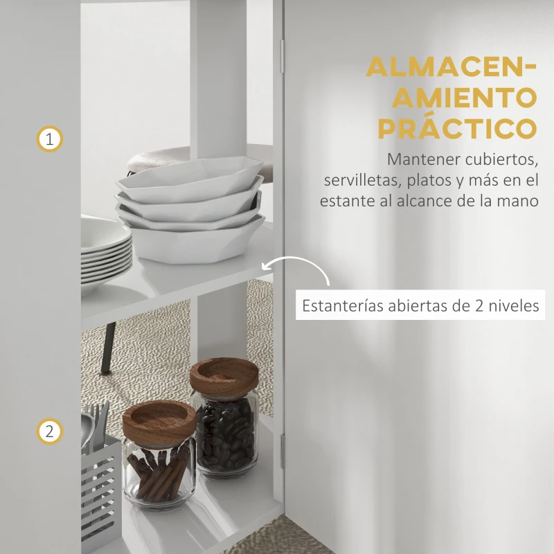 HOMCOM Mesa de Comedor Plegable con Ruedas Mesa de Cocina con Alas Abatibles y 2 Estantes Abiertos 120x60x77 cm Blanco(m-5)