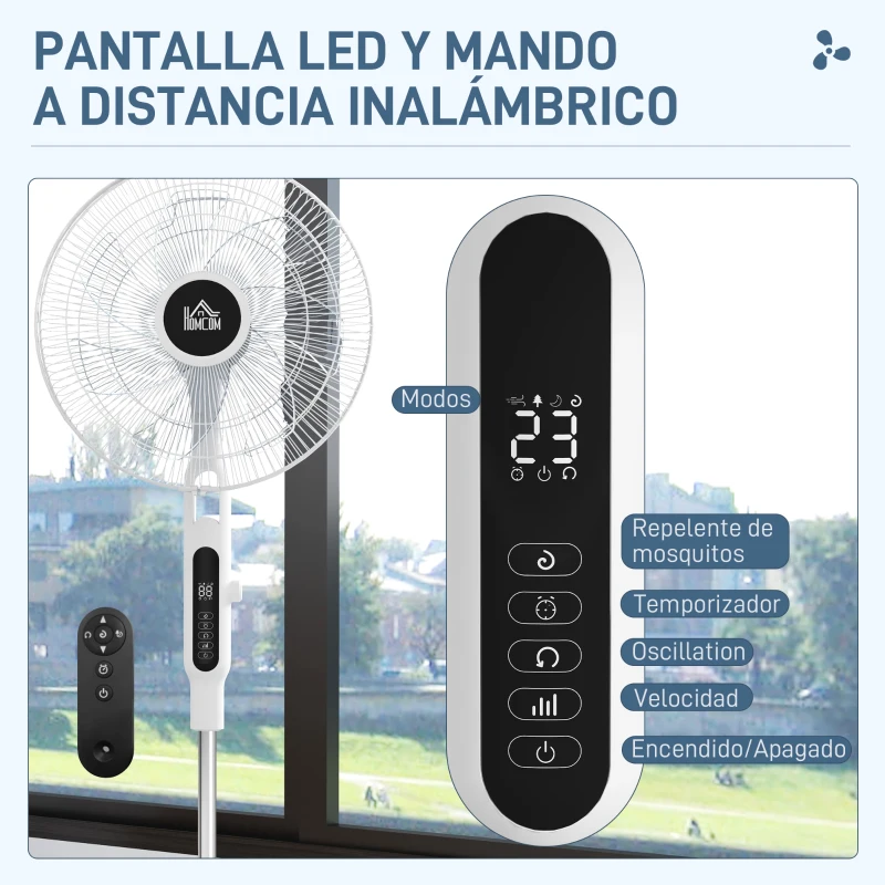 HOMCOM Ventilador de Pie con Mando a Distancia Oscilante 28 Velocidades 3 Modos Temporizador y Función Antimosquitos Blanco