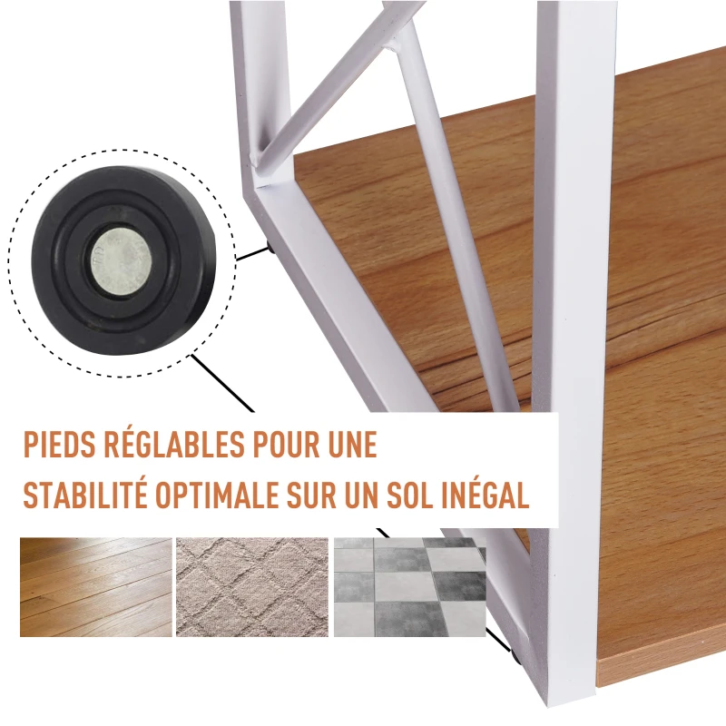 HOMCOM Étagère bibliothèque style industriel contemporain 3 niveaux 40L x 35l x 72H cm métal blanc panneaux particules coloris hêtre