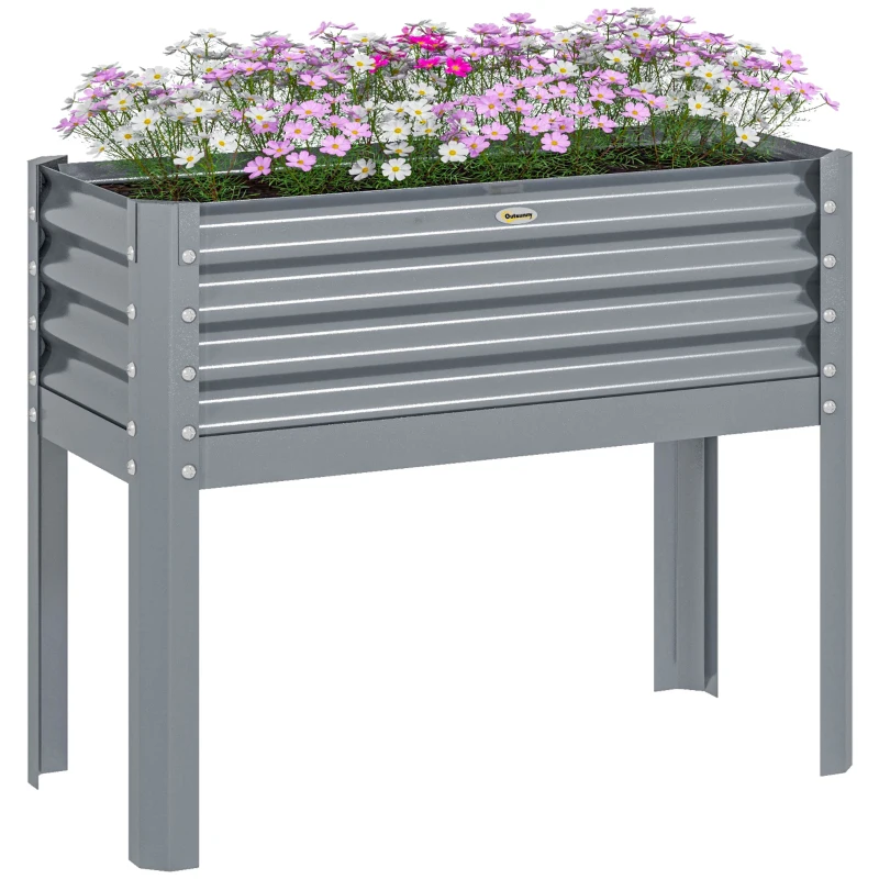 Outsunny Hochbeet Pflanzenbeet Pflanzkasten, wetterbeständig, 100 cm x 45 cm x 80 cm, Silber