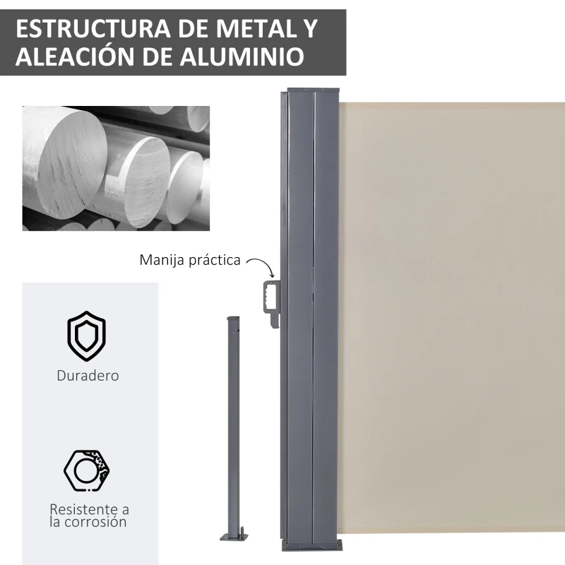 Outsunny Toldo Lateral Retráctil Doble 600x160 cm Pantalla de Privacidad Extensible con Ángulo Ajustable y Protección UV 50+ para Jardín Balcón Terraza Beige