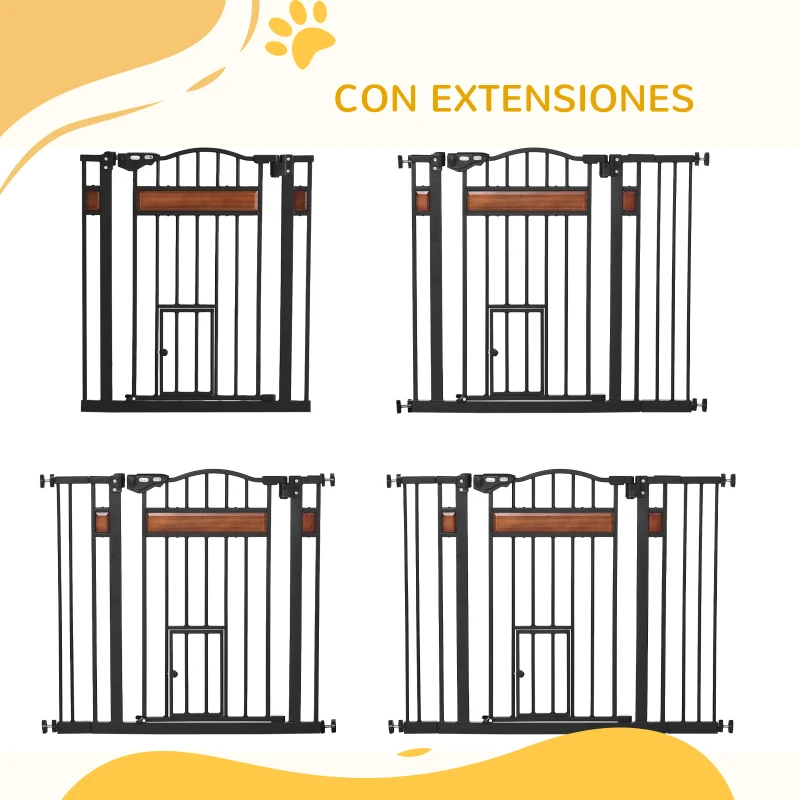 PawHut Barrera para Perros con Altura Ajustable Cierre Automático y Sistema de Doble Bloqueo para Puertas 93x76,2 cm Negro