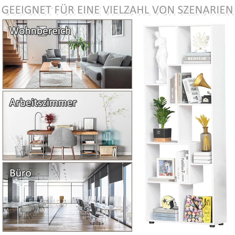 HOMCOM Bücherregal mit 8 Fächer Würfelregal Aufbewahrungsregal Wohnzimmer  Schlafzimmer Büro E1 Spanplatte Weiß 70 x 24 x 178 cm