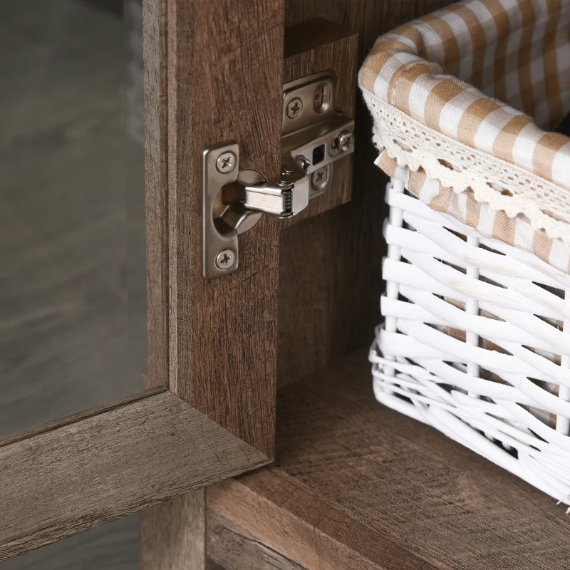 HOMCOM Free standing Kitchen Cupboard with 3 Open Shelves, Glass Door Cabinet, Storage Unit Home Organisation, Brown