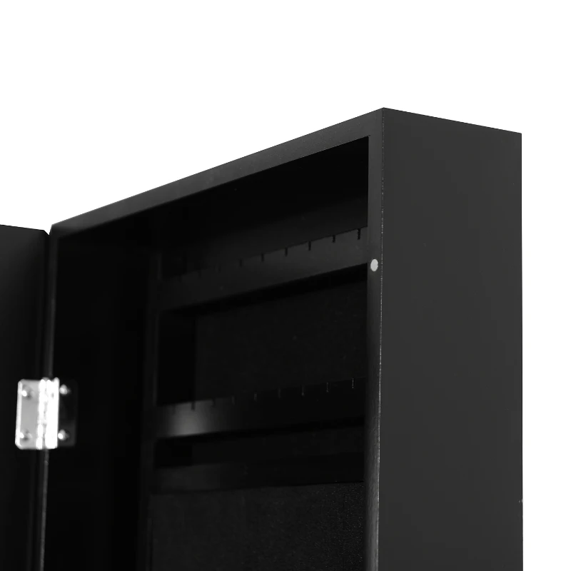 HOMCOM Specchio Portagioie da Parete con Ganci e Scompartimenti in Legno, Armadietto Portagioie con Specchio per Orecchini, Collane e Anelli, 37x9.5x121 cm, Nero