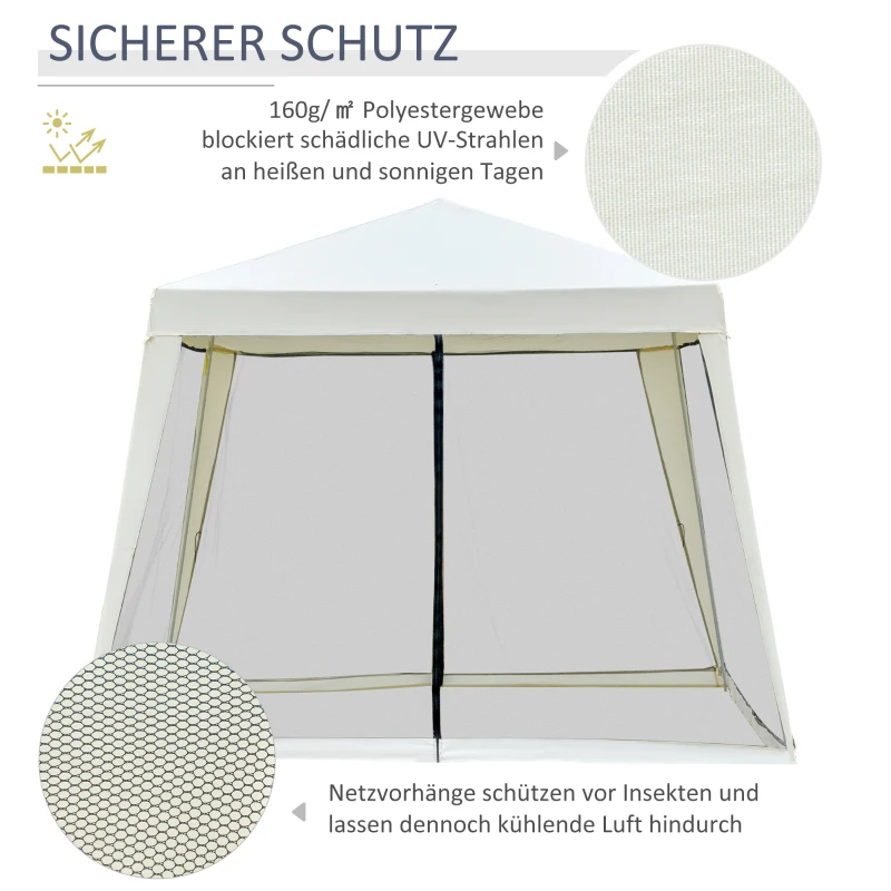 Outsunny Gartenpavillon Pavillon Festzelt Partyzelt wetterfest Zelt mit Moskitonetz Metall + Polyester Cremeweiß 3 x 3 m