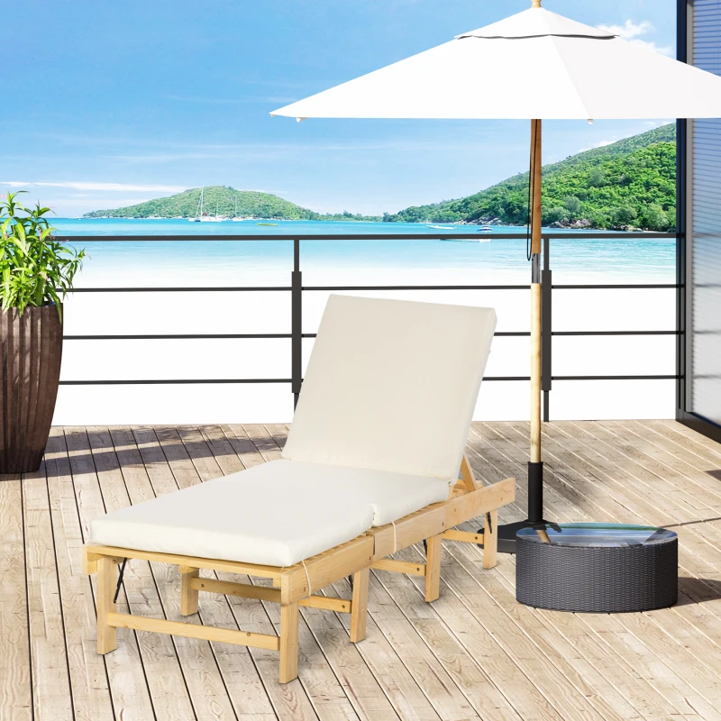 Outsunny Bain de soleil transat pour jardin avec matelas rembourré - dossier réglable 4 positions - pliable - dim. 195L x 59l x 30H cm