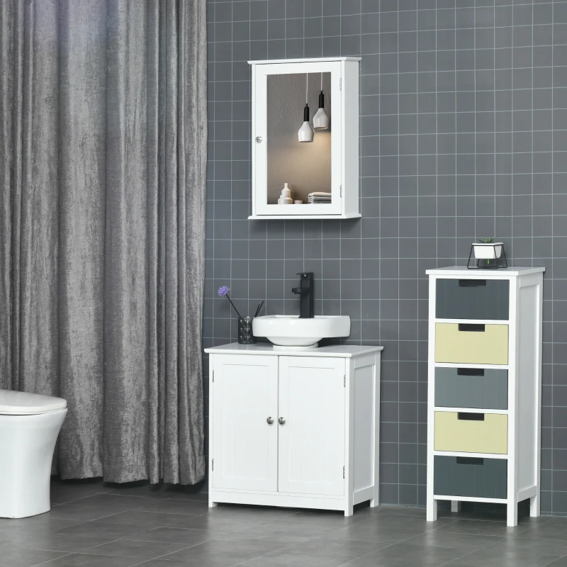 kleankin Armoire Murale de Salle de Bain avec Miroir - Armoire à Glace - Placard de Rangement Toilettes - 1 Porte, 2 étagères - Verre MDF Blanc