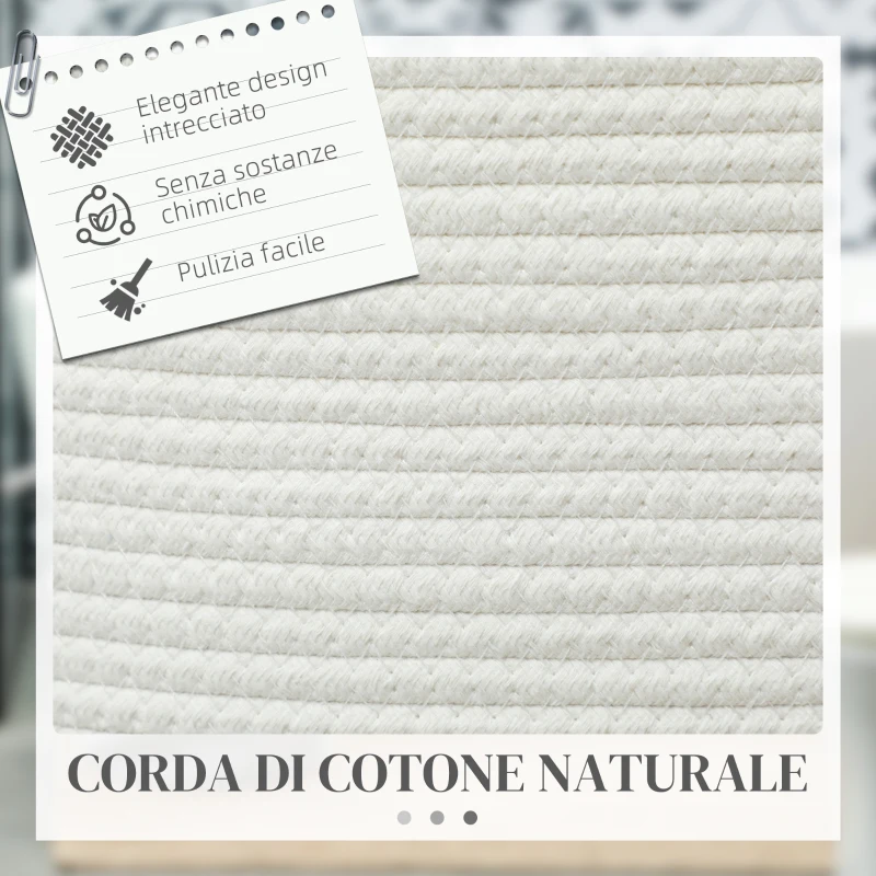 HOMCOM Cesto Portabiancheria da 36L Portatile e Pieghevole con Manici in Cotone Naturale, Ø38x45 cm, Crema