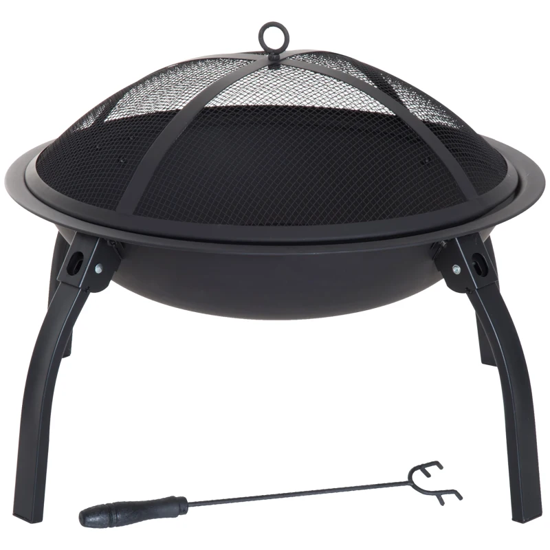 Outsunny Feuerschale Feuerkorb Feuerstelle mit Funkenschutz klappbar Garten 55cm Schwarz 70,5x70,5x40cm