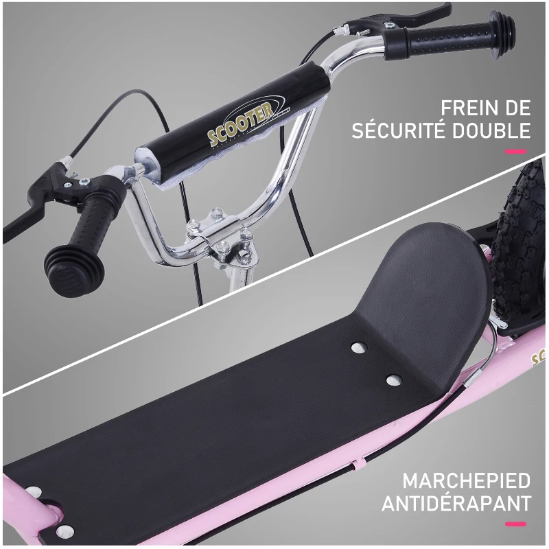 HOMCOM Trottinette patinette Freestyle Grandes Roues pneumatiques Ø 41 cm avec pegs Rose