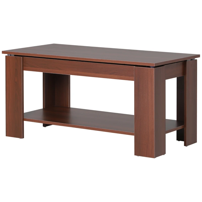 HOMCOM Lift Up Top Coffee Table with Hidden Storage and Open Shelf, Modern Wooden Sofa Side End Tea Table for Living Room 100W x 50D x 63H cm