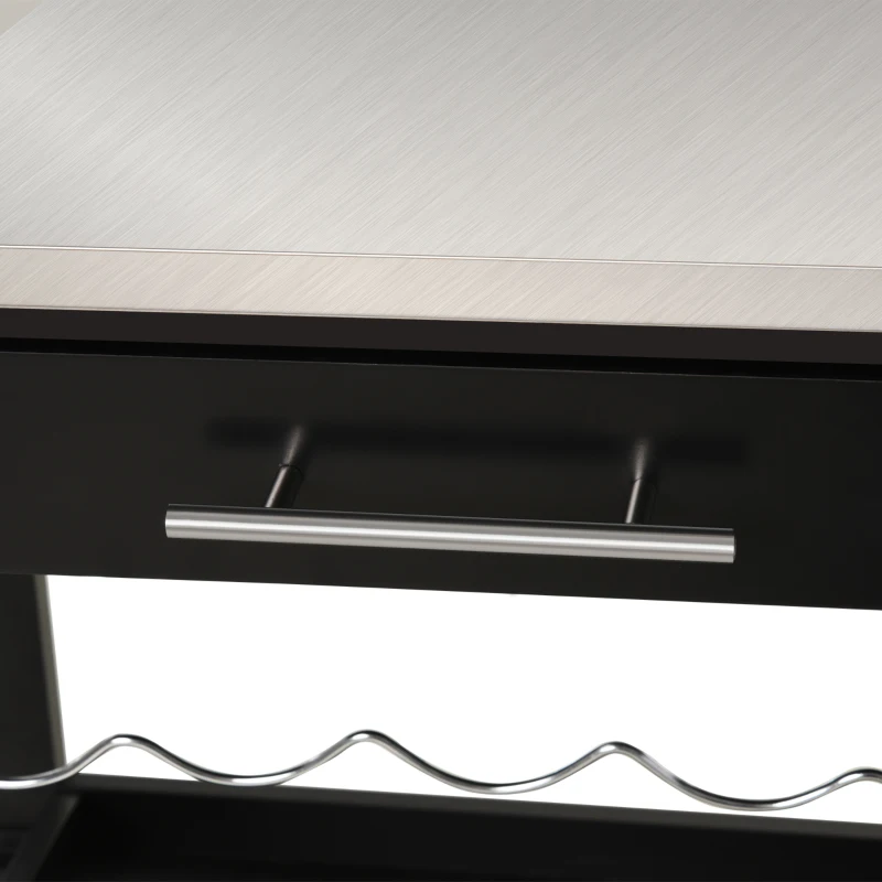 HOMCOM Chariot de Service desserte de Cuisine Table roulantes avec étagère rangement bouteille 60L x 40l x 85H cm Plateau en Acier INOX. Noir