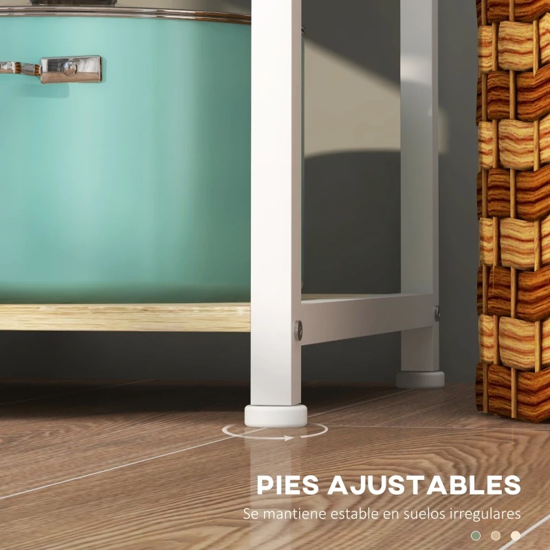 HOMCOM Estantería de Cocina con 1 Cesta 4 Ganchos en S 6 Almohadillas de Pie Ajustables y Estantes 90x40x84,5 cm Roble y Blanco
