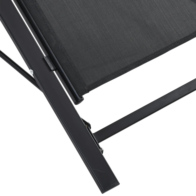 Outsunny Lot de 2 bains de soleil chaise longue design contemporain table basse plateau verre trempé métal époxy textilène noir