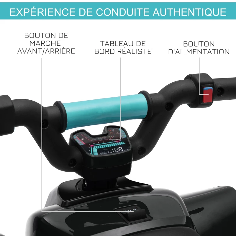 HOMCOM Quad électrique pour enfants 18-36 mois véhicule à batterie 6V avec marche avant et arrière 72 x 40 x 45,5 cm noir(m-5)