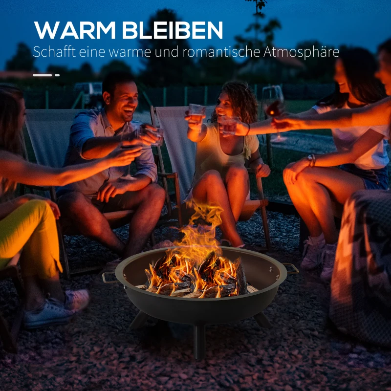 Outsunny Feuerschale mit Schürhaken Feuerkorb rund Feuerstelle für Garten Camping BBQ Stahl Schwarz 79 x 69 x 25,5 cm