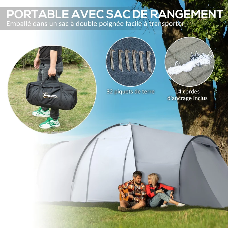 Outsunny Tente de camping familiale 4-6 personnes dôme 2 chambres 1 séjour et 1 auvent anti-UV Imperméable 2000 mm multicolore