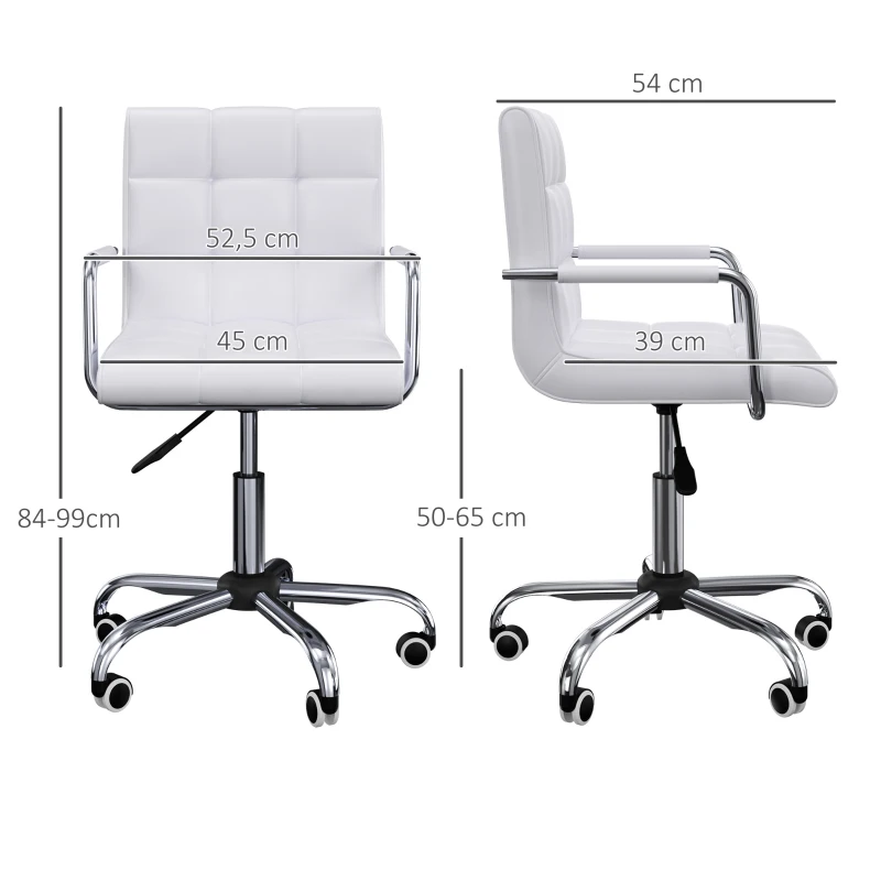 HOMCOM Bürostuhl im Retrodesign, höhenverstellbar, 5 Rollen, 52,5 cm x 54 cm x 99 cm, Weiß